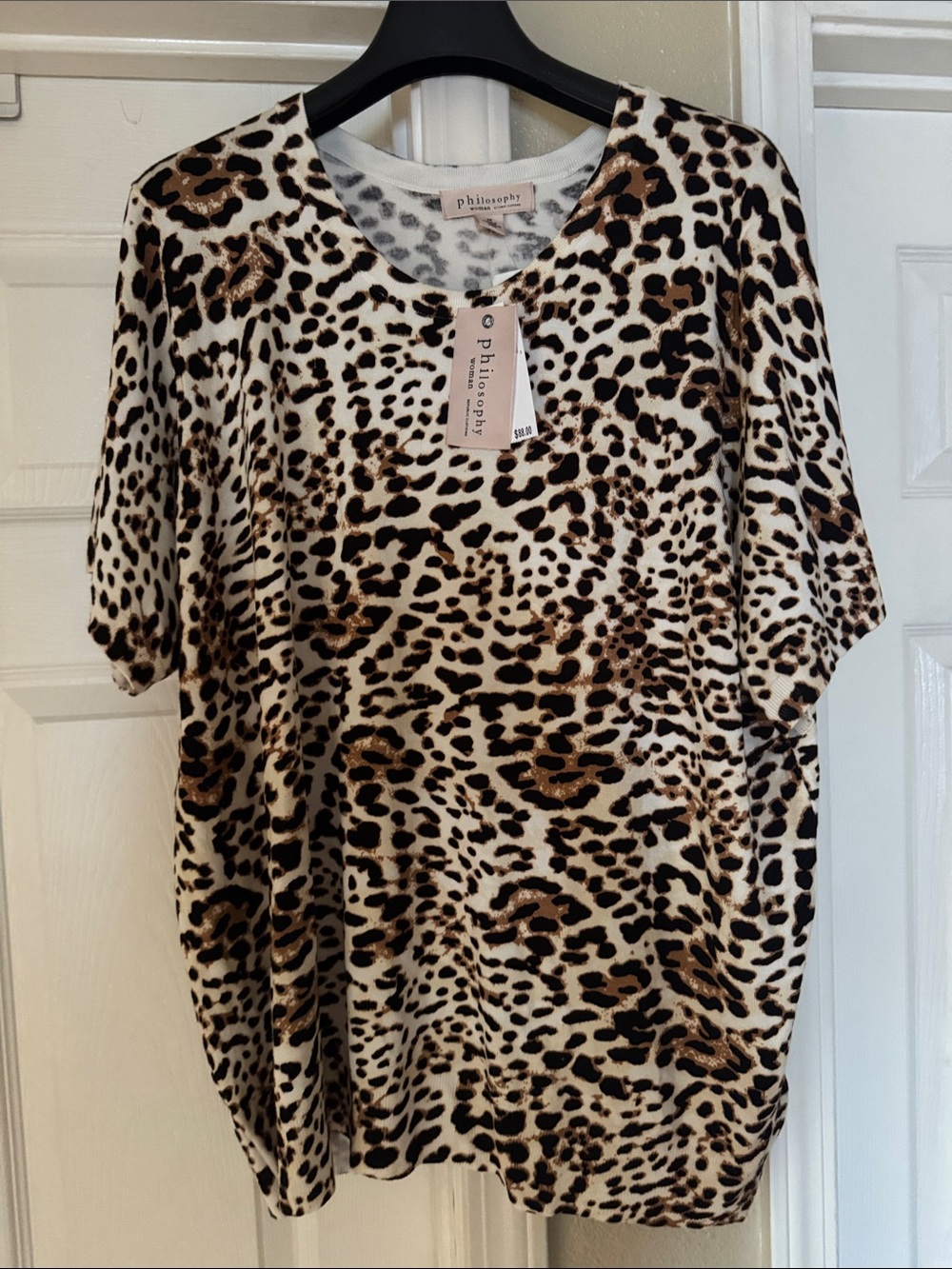 Philosophy Leopard Print Short Sleeve Stretch Top S/Sleeve Scoop neck Size 2X